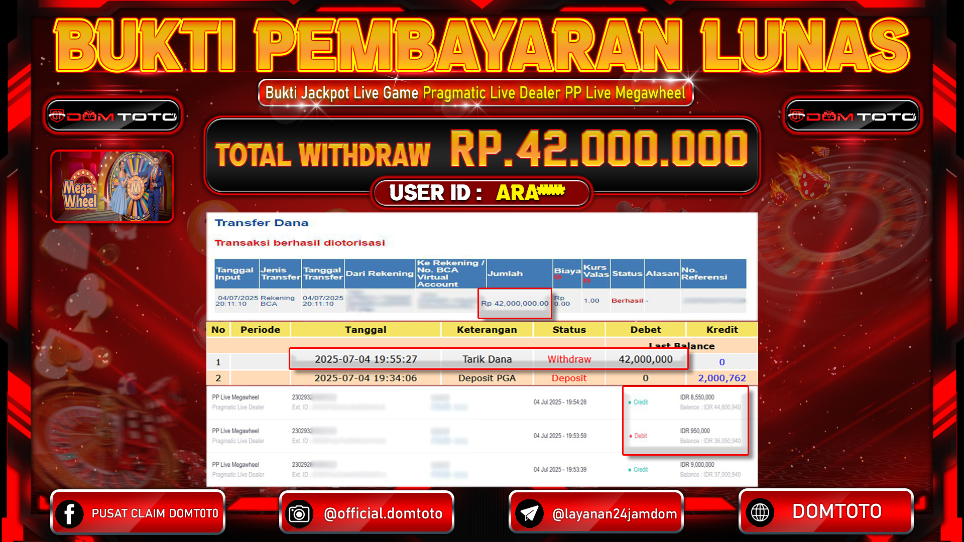 JACKPOT LIVE GAME PP LIVE MEGAWHEEL 04 JULI 2025